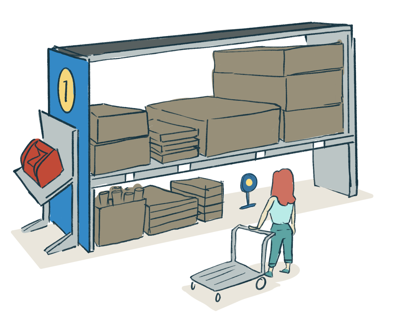a shopper at the warehouse shelving at IKEA