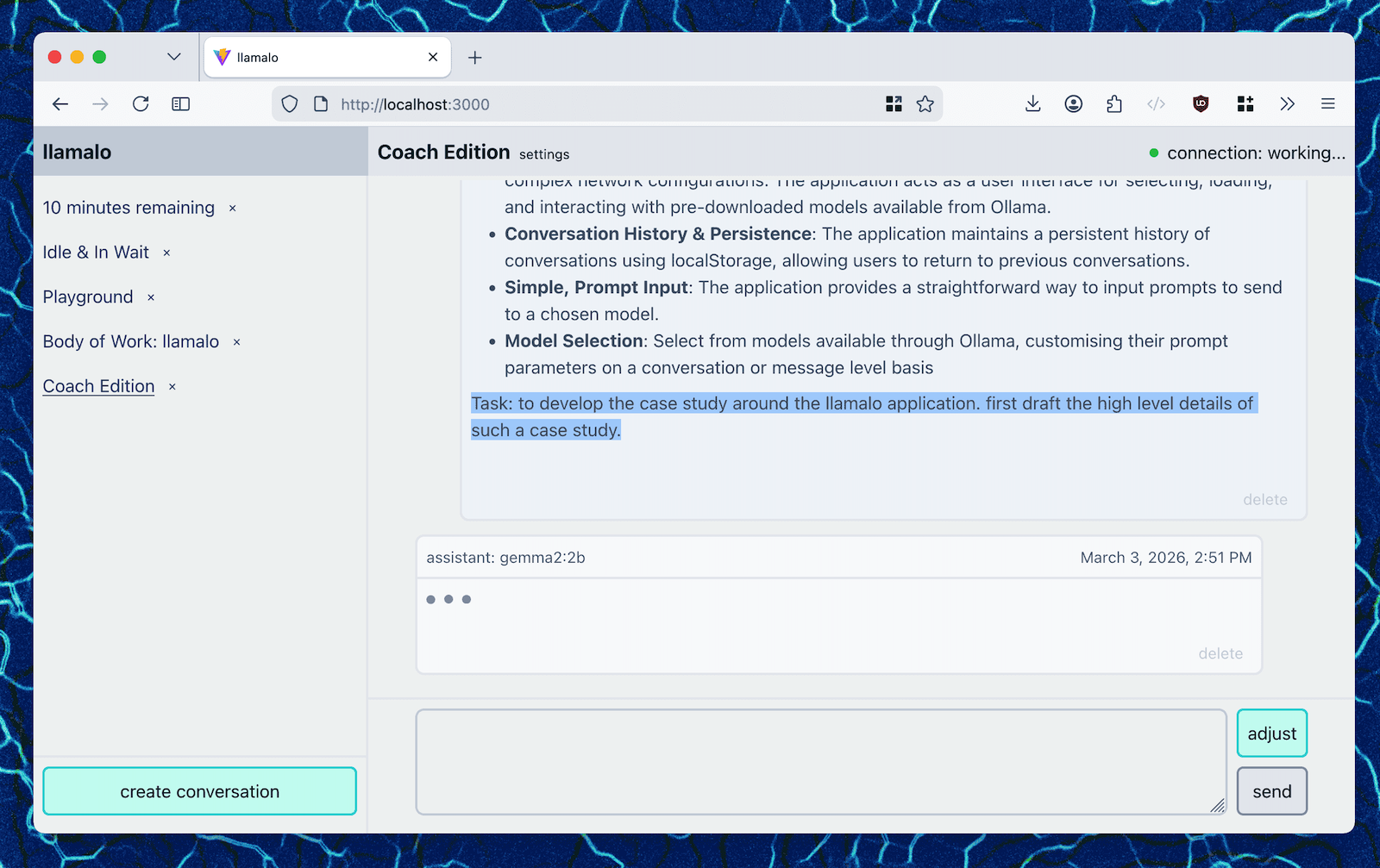 chat interface with messages