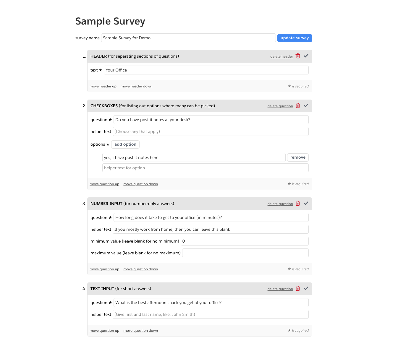 contents of a survey